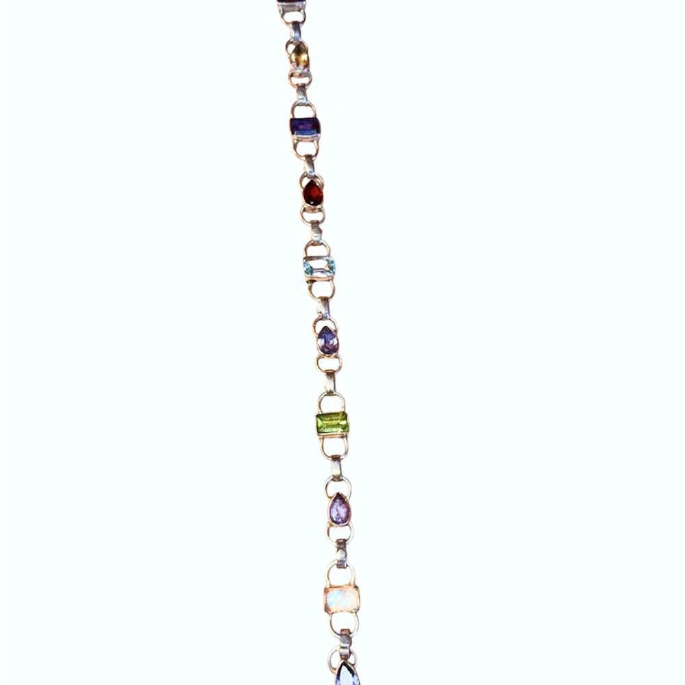 Vintage Sterling Silver Multicolor Gemstone Silver Bracelet. For small wrists. - Picture 2 of 2